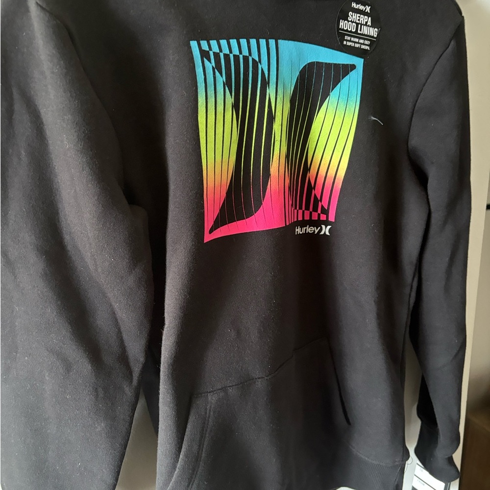 Hurley Black Crewneck Sweater with Neon Graphics